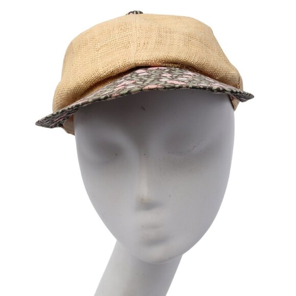Vintage Laura Ashley Straw Baseball Cap Hat Tan Floral Fabric Bill Lightweight - Picture 3 of 10